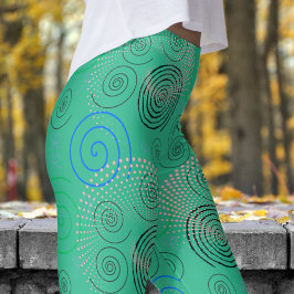 Leggings Patrón de natación hipnótica verde de moda