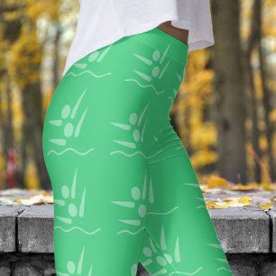 Leggings Patrón De Natación Sincronizado De Mujeres Verdes