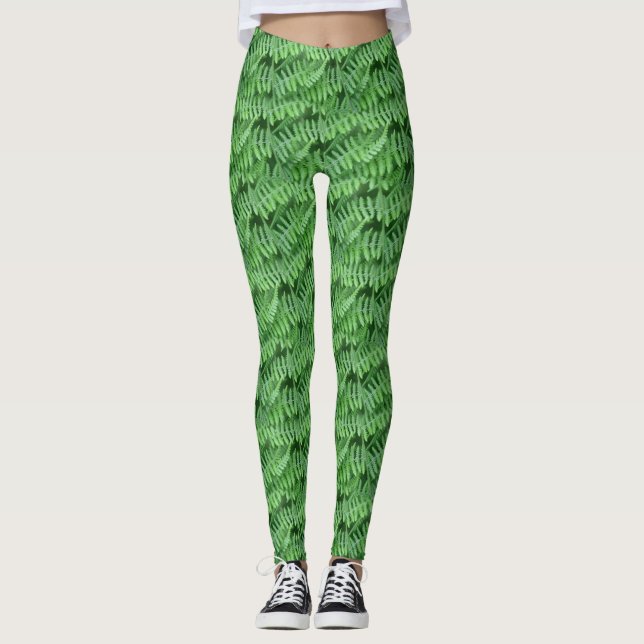 Leggings Patrón de naturaleza de los helechos verdes (Anverso)