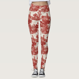 Leggings Patrón de Naturaleza Paisaje Toile Rojo Vintage