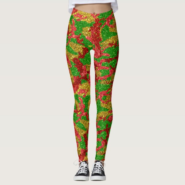 Leggings Patrón De Navidad De Oro De Haus Of Camo (Anverso)