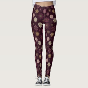 Leggings Patrón de Navidad de Poinsettia Borgoña (4)