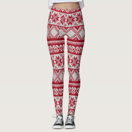 Leggings Patrón de Navidad de punto en rojo y blanco