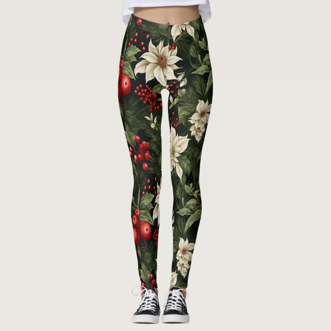Leggings Patrón de Navidades botánicos (Anverso)