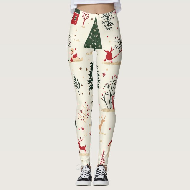 Leggings Patrón de Navidades de bosques de época (1) (Anverso)