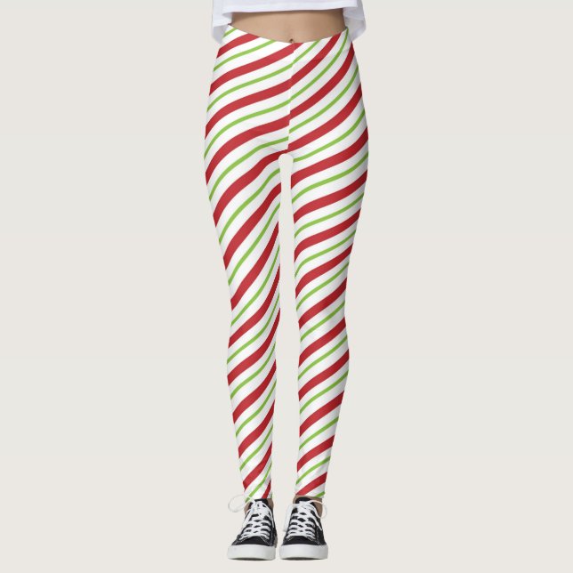 Leggings Patrón de Navidades de franjas blancas verdes roja (Anverso)