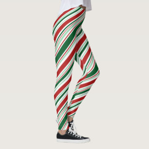 Leggings Patrón de Navidades de franjas de golosinas blanca