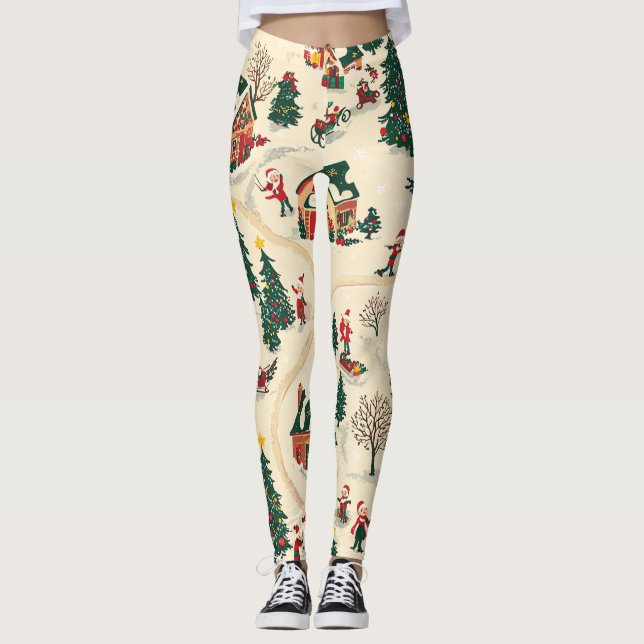 Leggings Patrón de Navidades de madera de época (18) (Anverso)