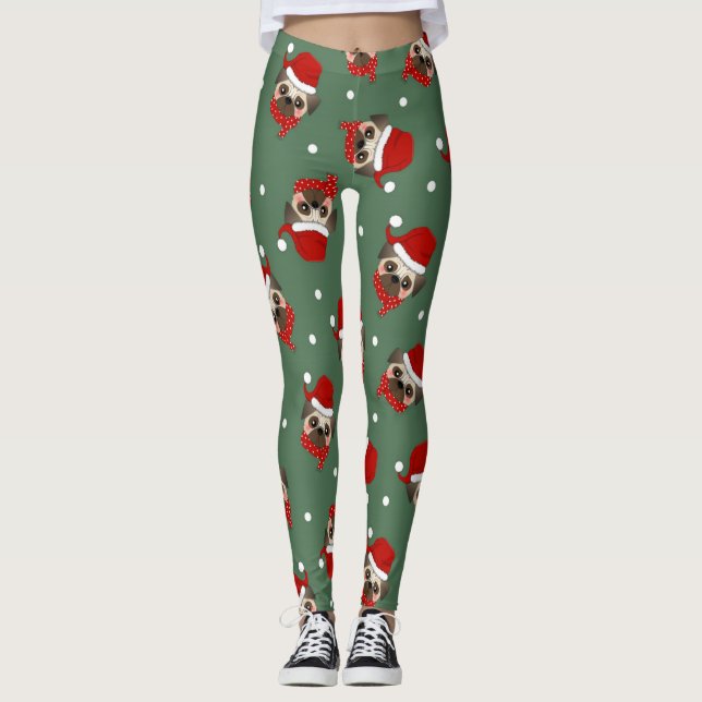 Leggings Patrón de Navidades de Santa Pug (Anverso)