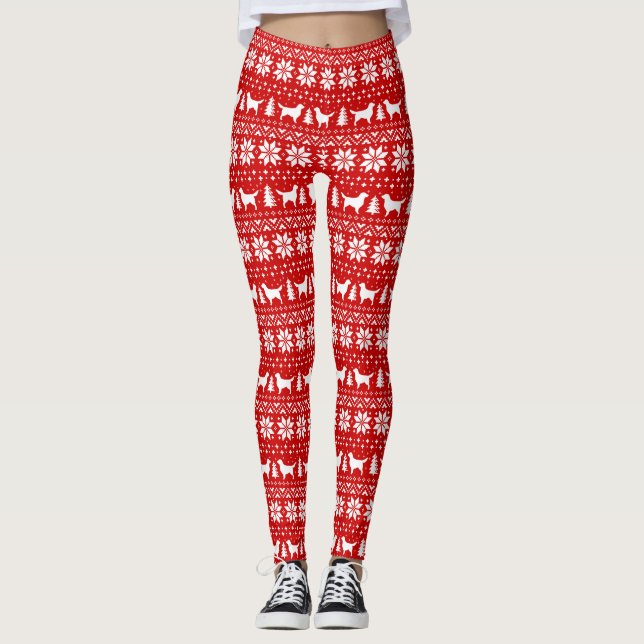 Leggings Patrón de Navidades de siluetas de perro recuperad (Anverso)