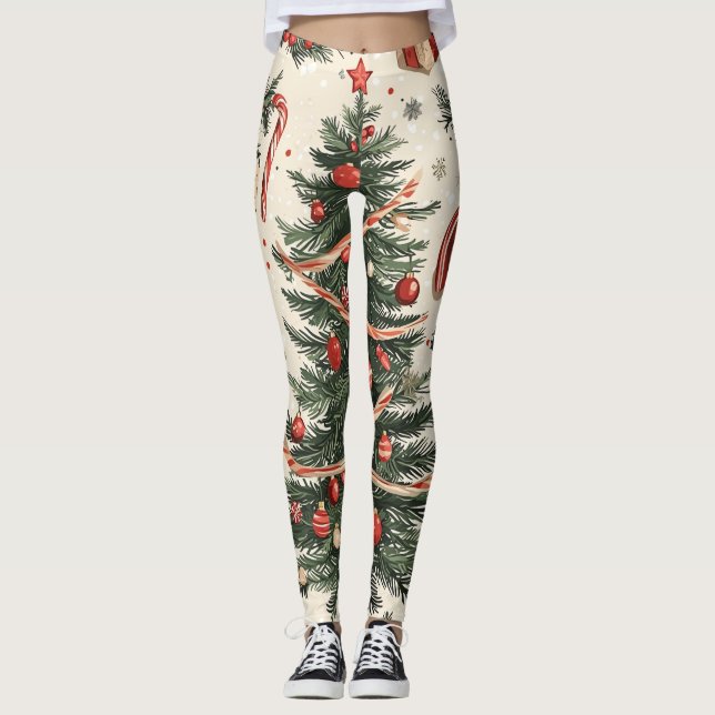 Leggings Patrón de Navidades florales de Poinsettia (4) (Anverso)