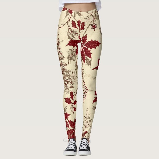Leggings Patrón de Navidades florales de Poinsettia (8) (Anverso)