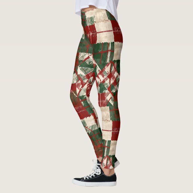 Leggings Patrón de Navidades grunges de azulejos festivos (Izquierda)