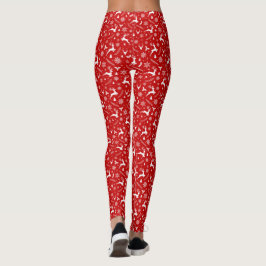 Leggings Patrón de Navidades rojos y blancos de ciervos y c