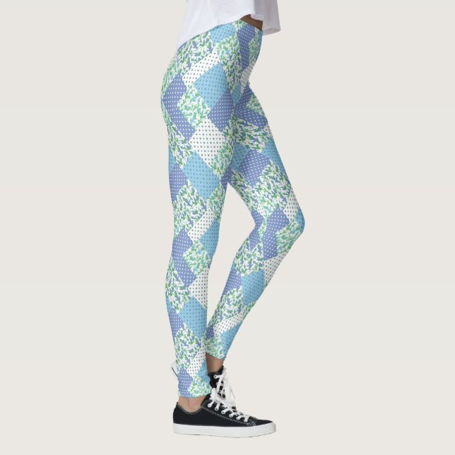 Leggings Patrón de nieve verde azul de imitación de imitaci (Derecha)