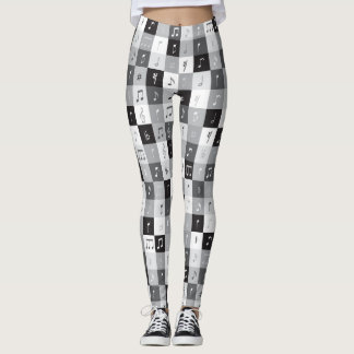 Leggings Patrón de notas de música en escala de grises