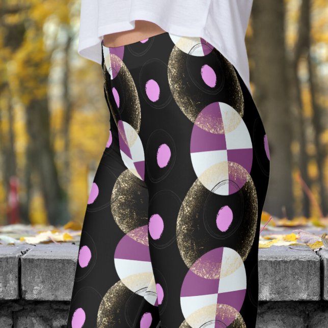 Leggings Patrón de núcleos negros coloridos (Nucleus Black Circular Pattern Leggings)