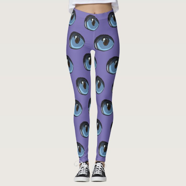 Leggings Patrón de ojos de gato azul (Anverso)