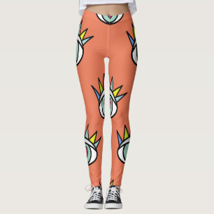 Leggings Patrón de ojos deportivos, cosecha psicodélica.