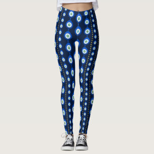 Leggings Patrón de ojos malvados - azul oscuro con acentos