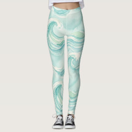Leggings Patrón de ola de océano acuarela
