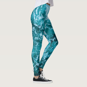 Leggings Patrón de olas de mar turquesa con monograma perso