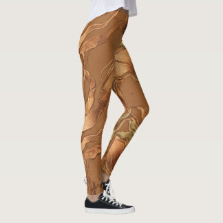 Leggings Patrón de Onda Abstracto de Fluido de Cobre Metáli