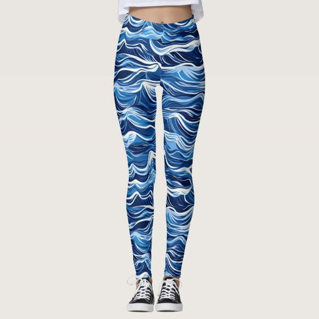 Leggings Patrón de Onda Azul (Anverso)