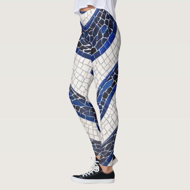 Leggings Patrón de onda blanca azul 04 (Izquierda)
