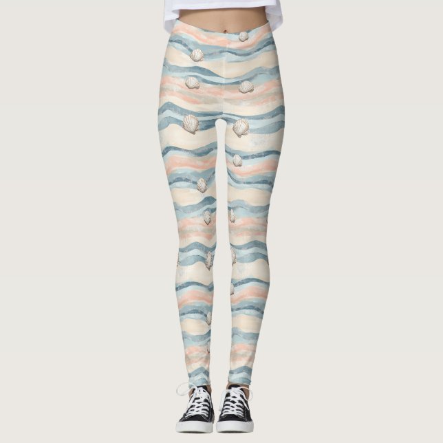 Leggings Patrón de Onda de Concha Marina Costera Boho (8) (Anverso)
