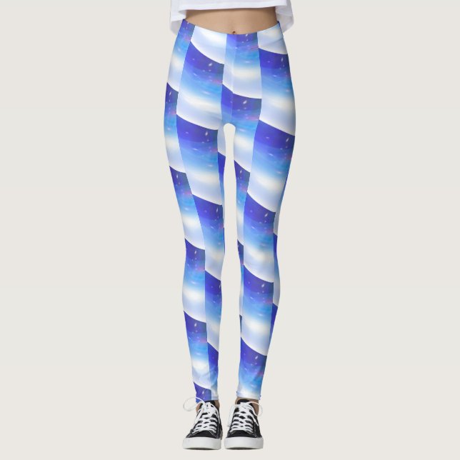 Leggings Patrón de onda de Curva Azul abstracto #4 (Anverso)