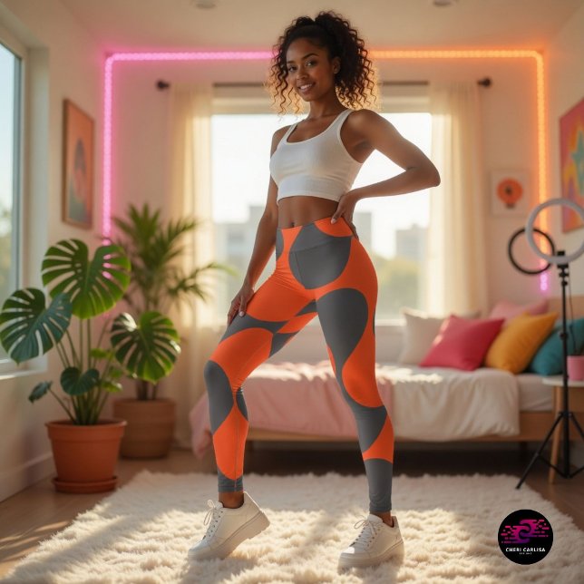 Leggings Patrón de onda mod naranja retro (Your outfit just found its personality.)