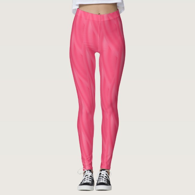 Leggings Patrón de onda rizada abstracta rosa caliente #2 (Anverso)