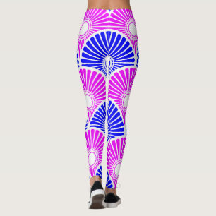 Leggings Patrón de onda semicírculo chino azul magenta
