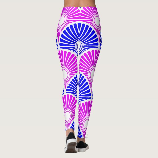 Leggings Patrón de onda semicírculo chino azul magenta (Reverso)