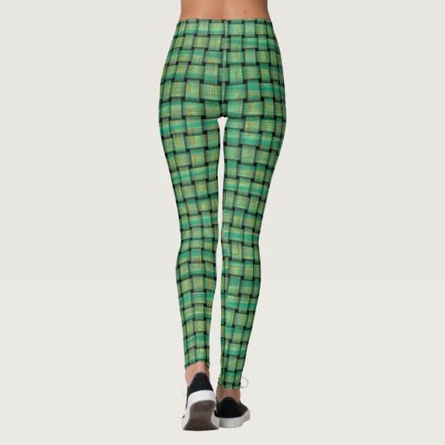 Leggings Patrón de onda verde sobre las piernas Personaliza (Reverso)