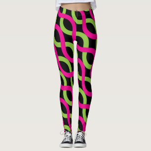 Leggings Patrón de ondas alternas rosadas y verdes socialit