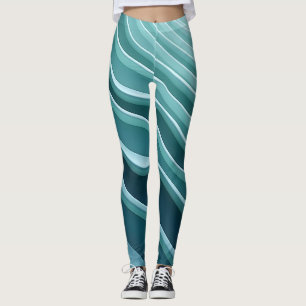 Leggings Patrón de ondas dinámicas en verde azulado y turqu