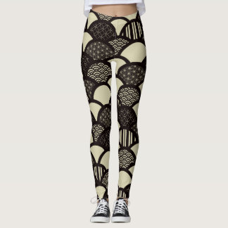Leggings Patrón de ondas geométricas monocromáticas japones