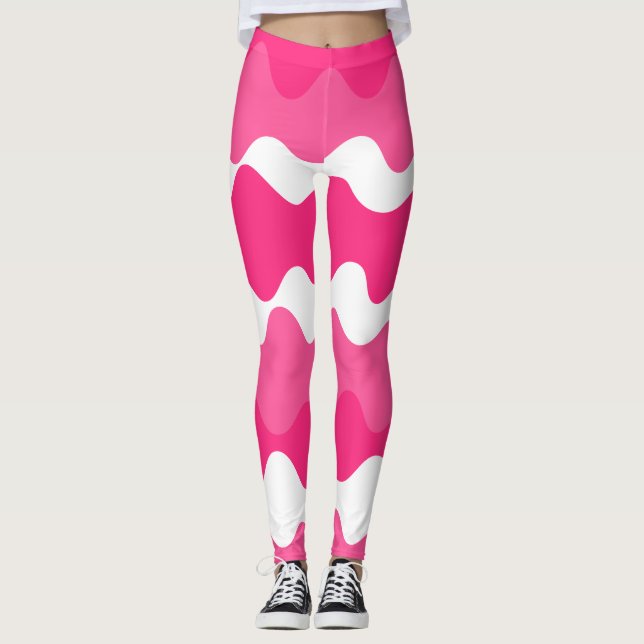 Leggings Patrón de ondas horizontales rosadas y blancas (Anverso)