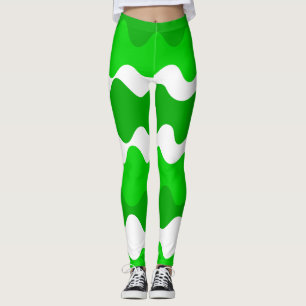 Leggings Patrón de ondas horizontales verdes y blancas