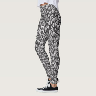 Leggings Patrón de ondas japonesas Seigaiha negro