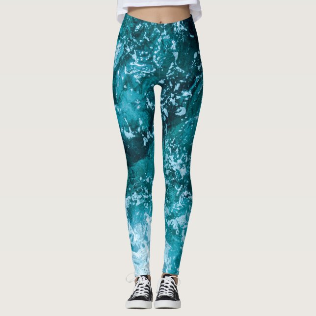 Leggings Patrón de ondas oceánicas turquesas (Anverso)