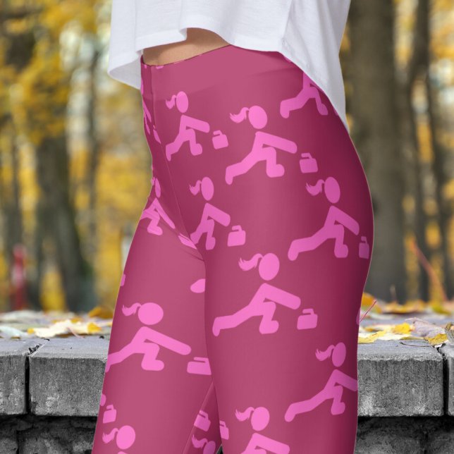 Leggings Patrón de ondulación de maroon rojo y rosado para  (Womens Curling on Maroon Leggings)