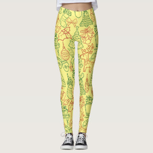 Leggings Patrón de Ornamentos de Navidad 02 L BG amarillo