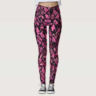 Leggings Patrón de ornamentos de Navidad.rosa.07 Negro BG