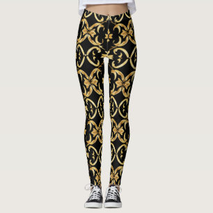 Leggings Patrón de oro negro clásico