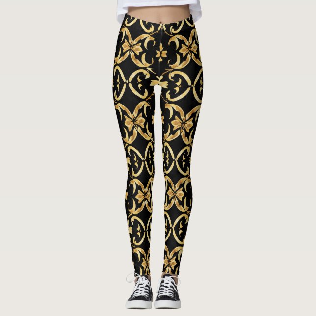 Leggings Patrón de oro negro clásico (Anverso)