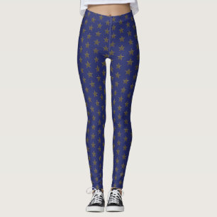 Leggings Patrón de oro patriótico y estrellas azules modern