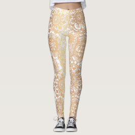 Leggings Patrón de oro y boho blanco Mandala Yoga